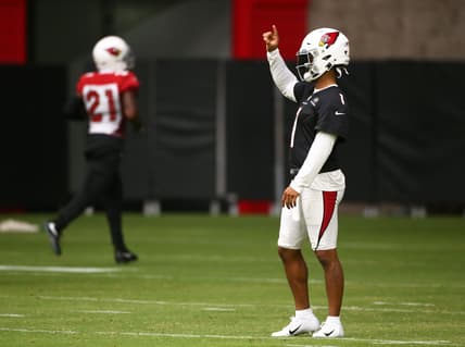 Arizona Cardinals cornerback Patrick Peterson (21) intercepted a Kyler Murray pass during training camp on July 26, 2019 in