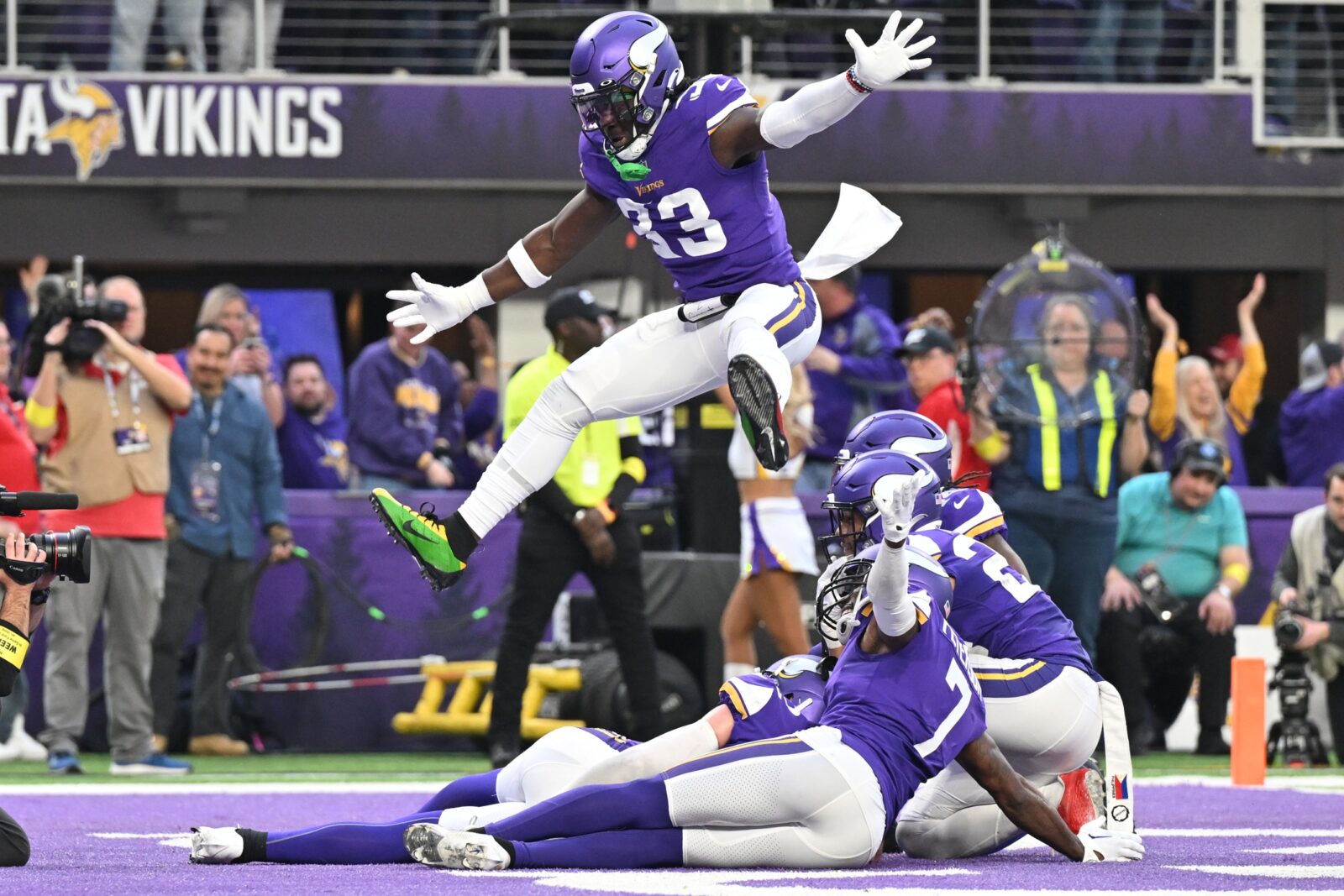 MINNEAPOLIS, MN - DECEMBER 24: Minnesota Vikings safety Camryn Bynum (24)  takes the field before a game between the Minnesota Vikings and New York  Giants on December 24, 2022, at U.S. Bank