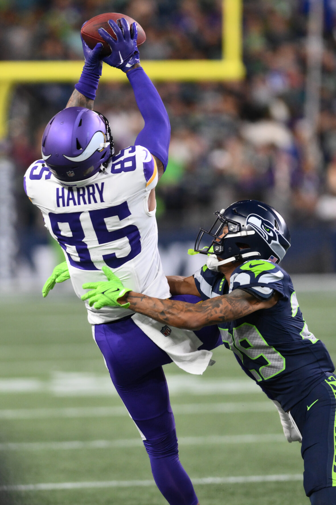 Minnesota Vikings quarterback Jaren Hall (16) drops back during