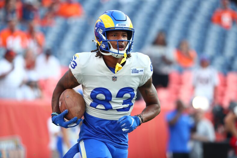 Los Angeles Rams wide receiver Brandon Powell warms up before an