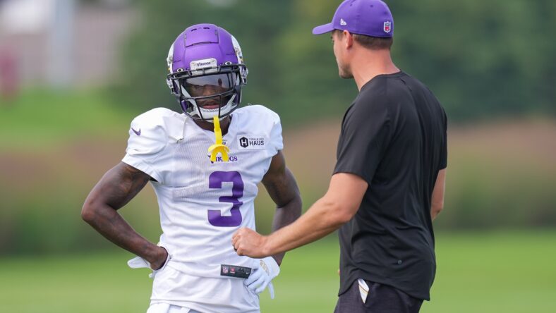 Minnesota Vikings wide receiver Jalen Reagor (5) warms up before an NFL  preseason football game against the Tennessee Titans, Saturday, Aug. 19,  2023 in Minneapolis. Tennessee won 24-16. (AP Photo/Stacy Bengs Stock Photo  - Alamy