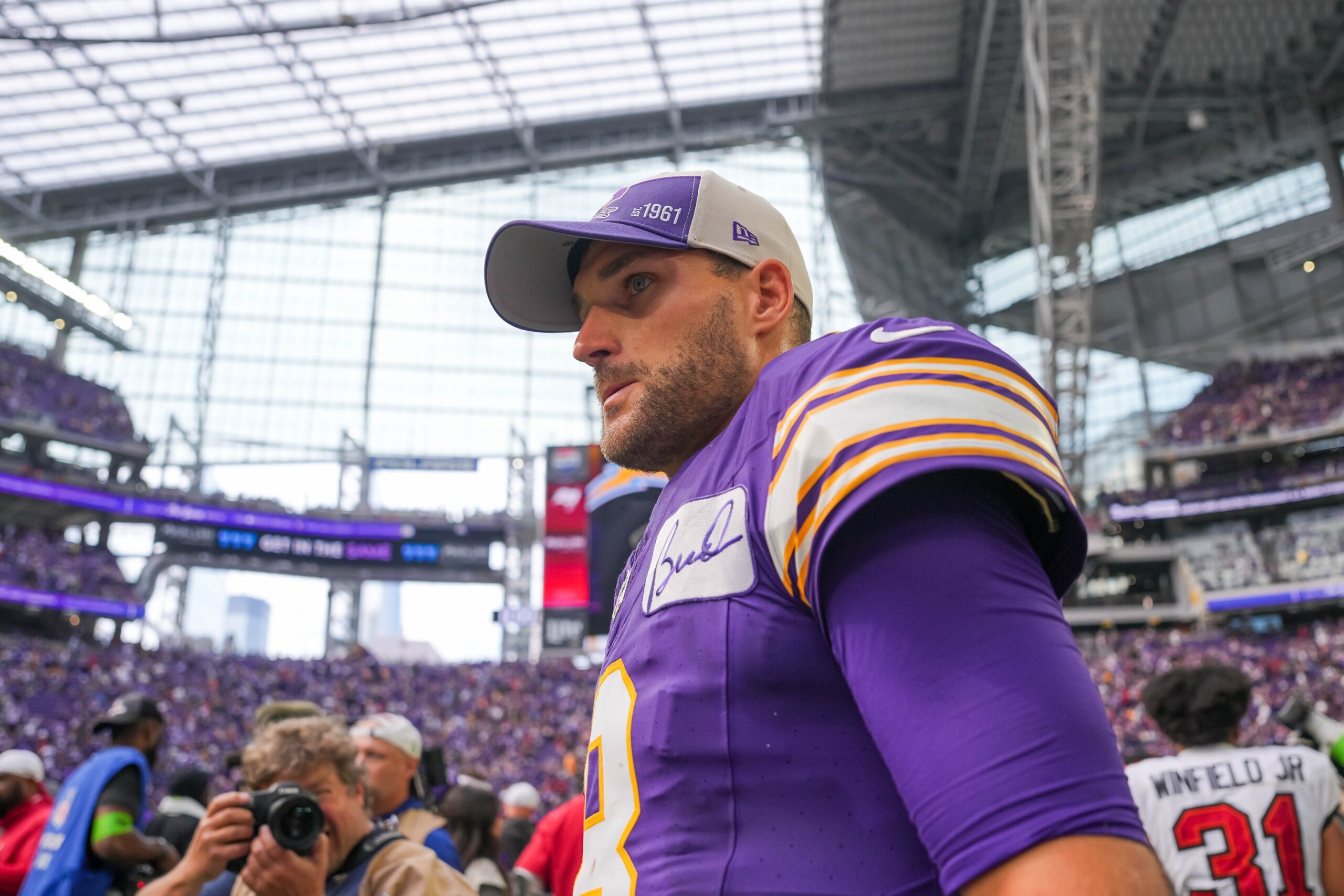 Vikings QB Kirk Cousins reacts after Week 1 loss to Tampa 