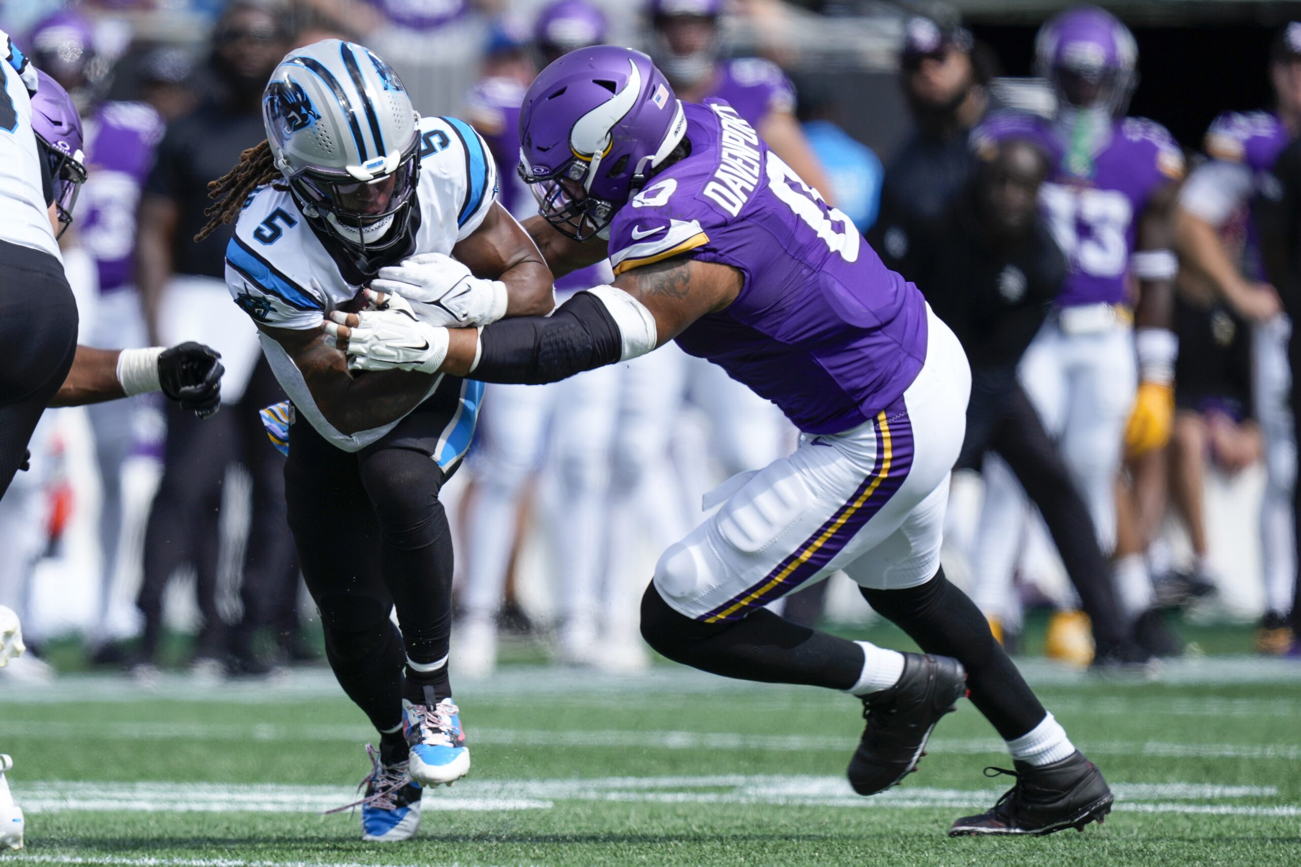 Carolina Panthers safety Sam Franklin Jr. (42) celebrates during